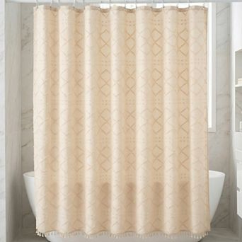 3D Geometric Texture Shower Curtain Sets with Tassels, Waterproof Bath Curtain with 12 Hooks