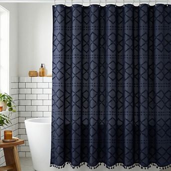 3D Geometric Texture Shower Curtain Sets with Tassels, Waterproof Bath Curtain with 12 Hooks