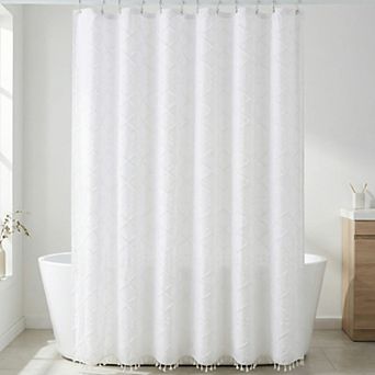 3D Geometric Texture Shower Curtain Sets with Tassels, Waterproof Bath Curtain with 12 Hooks