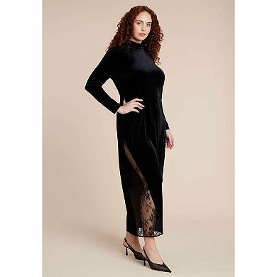 ELOQUII Women's Plus Size Velvet And Lace Maxi Dress