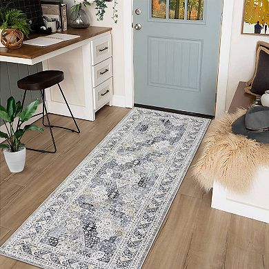 Medallion Area Rug Non Slip Foldable Low Pile Pet Friendly Floor Cover for Living Room Kitchen