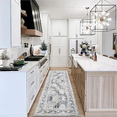 Medallion Area Rug Non Slip Foldable Low Pile Pet Friendly Floor Cover for Living Room Kitchen
