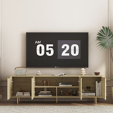 GOODSILO Modern Fluted Media Console with Storage Doors for Large Screen Televisions