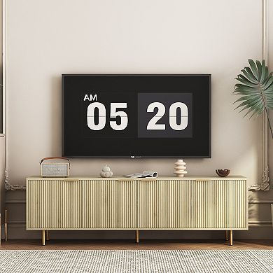GOODSILO Modern Fluted Media Console with Storage Doors for Large Screen Televisions