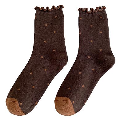 3-Pair Sheer Crew Socks with Polka Dot Pattern Ruffle Cuff Lightweight Dressy Giftable Sock Set