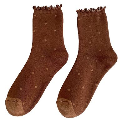 3-Pair Sheer Crew Socks with Polka Dot Pattern Ruffle Cuff Lightweight Dressy Giftable Sock Set