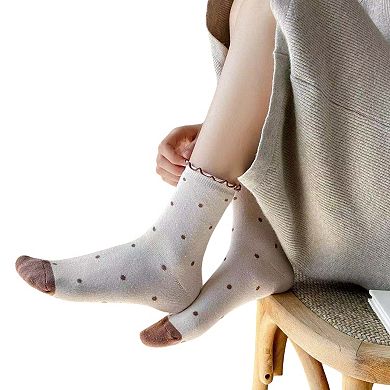 3-Pair Sheer Crew Socks with Polka Dot Pattern Ruffle Cuff Lightweight Dressy Giftable Sock Set