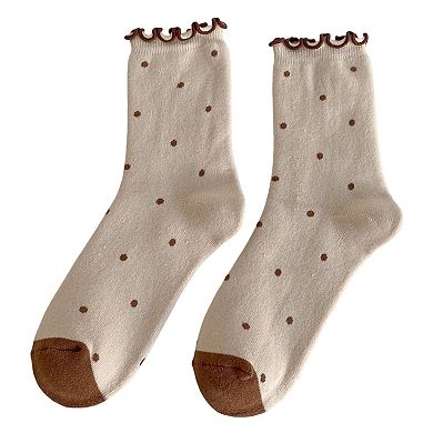 3-Pair Sheer Crew Socks with Polka Dot Pattern Ruffle Cuff Lightweight Dressy Giftable Sock Set