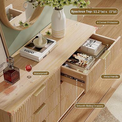 6-Drawer Modern Fluted Dresser - Versatile for Bedroom, Living Room, or Entryway