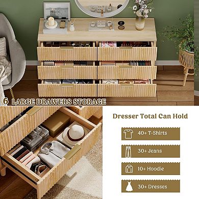 6-Drawer Modern Fluted Dresser - Versatile for Bedroom, Living Room, or Entryway
