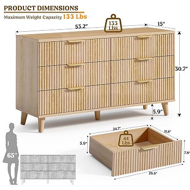 6-Drawer Modern Fluted Dresser - Versatile for Bedroom, Living Room, or Entryway