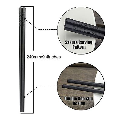 5 Pairs Non-slip Reusable Dishwasher Safe Chopsticks 9.4 Inch