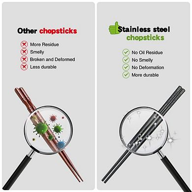 5 Pairs Non-slip Reusable Dishwasher Safe Chopsticks 9.4 Inch