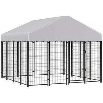 Pawhut Dog Cage Crate Pet Kennel House Metal Playpen Patio Shelter w/Roof
