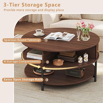 3-Tier Round Coffee Table with Storage