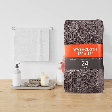 24 Pack Multicolour Cotton Wash Cloths - Extra Absorbent, Soft, Quick Dry