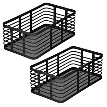 Metal Pantry Basket with Handles - Set of 2, Matte Black