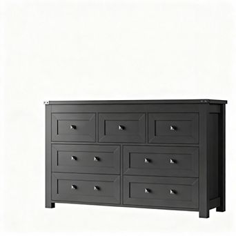 7-Drawer Modern Wood Dresser with Metal Handles for Storage and TV Stand