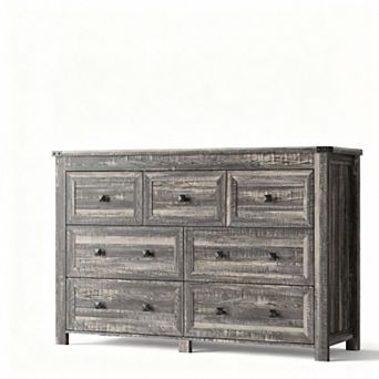 7-Drawer Modern Wood Dresser with Metal Handles for Storage and TV Stand