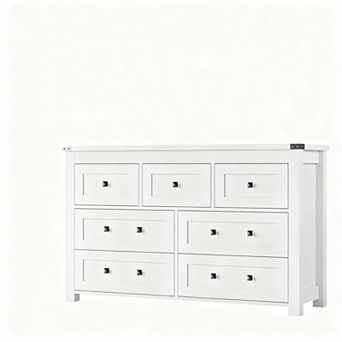 7-Drawer Modern Wood Dresser with Metal Handles for Storage and TV Stand