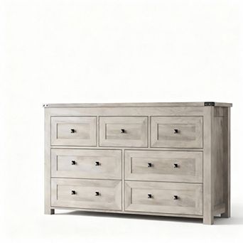 7-Drawer Modern Wood Dresser with Metal Handles for Storage and TV Stand