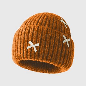 Women's Ribbed Knit Beanie with Bow Accents - Cute Soft Winter Hat for Casual Daily Wear