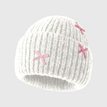 Women's Ribbed Knit Beanie with Bow Accents - Cute Soft Winter Hat for Casual Daily Wear