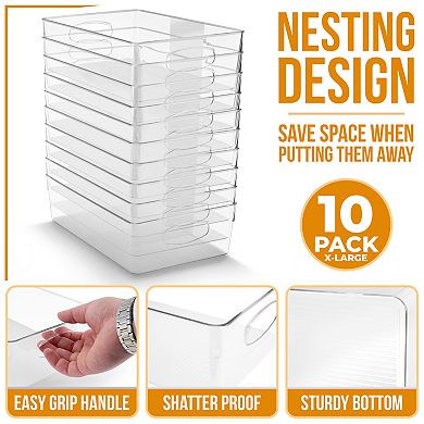 Sorbus 10 Pack Xlarge Clear Plastic Storage Bins with Handle - Perfect for kitchen, bathroom & more