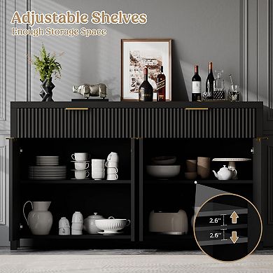55" Fluted Wood Sideboard with Adjustable Shelves