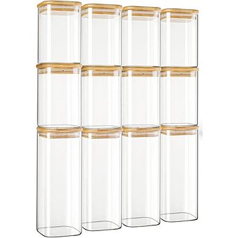 Great Ambitions 12-Pack Square Glass Storage Jars with Lids, 0.6Qt/1.06-qt Pantry Organizers