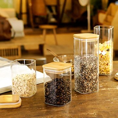 Great Ambitions 12-Pack Square Glass Storage Jars with Lids, 0.6Qt/1.06Qt, Pantry Organizers