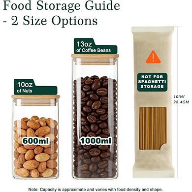 Great Ambitions 12-Pack Square Glass Storage Jars with Lids, 0.6Qt/1.06Qt, Pantry Organizers