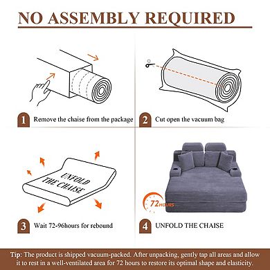 CEWOR 66.3" W Corduroy Chaise Lounge Sofa, Deep Seat Oversized Compression Sleeper Sofa Bed