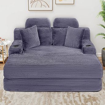 CEWOR 66.3" W Corduroy Chaise Lounge Sofa, Deep Seat Oversized Compression Sleeper Sofa Bed