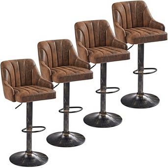 4 pc Adjustable Bar Stools with PU Leather, Modern Design, Swivel, Height Adjustable