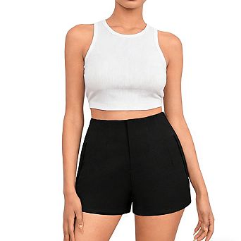 Women's High Waist Side Pocket Back Zipper Lightweight Casual Shorts