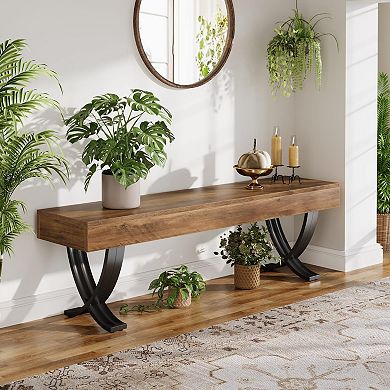 55-Inch Rustic Industrial Bench, Multi-Use, Comfortable Seating