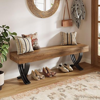 55-Inch Rustic Industrial Bench, Multi-Use, Comfortable Seating