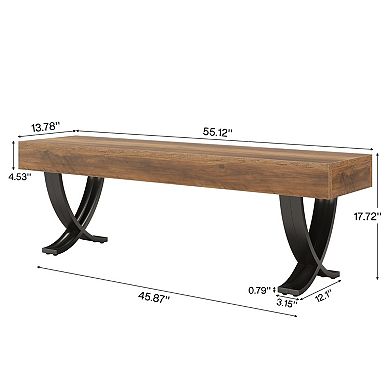 55-Inch Rustic Industrial Bench, Multi-Use, Comfortable Seating
