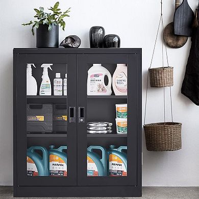 36" Metal Storage Cabinet with Adjustable Shelves and Lock