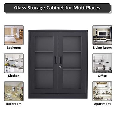 36" Metal Storage Cabinet with Adjustable Shelves and Lock