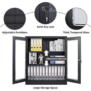 36" Metal Storage Cabinet with Adjustable Shelves and Lock