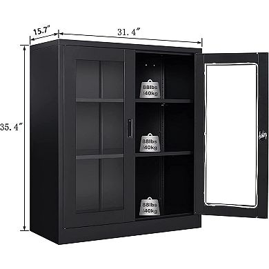 36" Metal Storage Cabinet with Adjustable Shelves and Lock