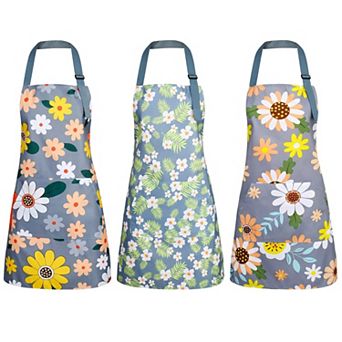 3 Pack Floral Aprons for Women - Waterproof, Adjustable, Multi-Purpose