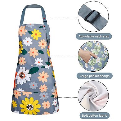 3 Pack Floral Aprons for Women - Waterproof, Adjustable, Multi-Purpose
