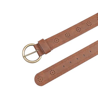 AGP PARIS Silver Contemporary Designer Round Buckle Belt