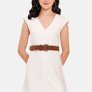 AGP PARIS Silver Contemporary Designer Round Buckle Belt