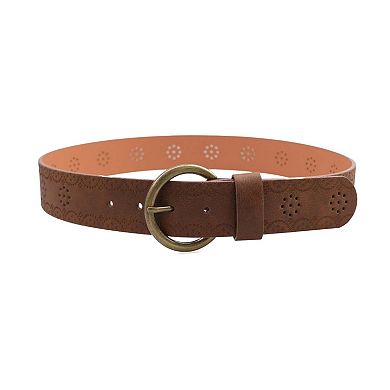 AGP PARIS Silver Contemporary Designer Round Buckle Belt