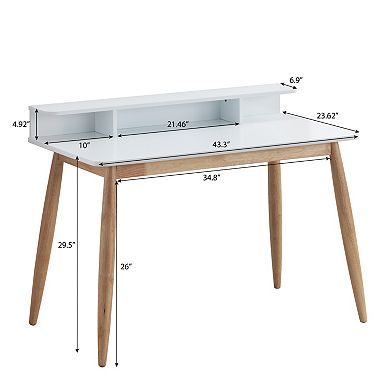 GOODSILO Mid-Century Modern Writing Desk with Storage Hutch