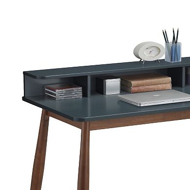 GOODSILO Mid-Century Modern Writing Desk with Storage Hutch